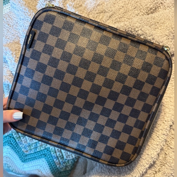 Handbags - Checkered Brown Makeup Bag